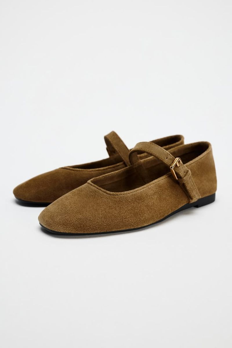 Suede Ballet Flats – Brown
