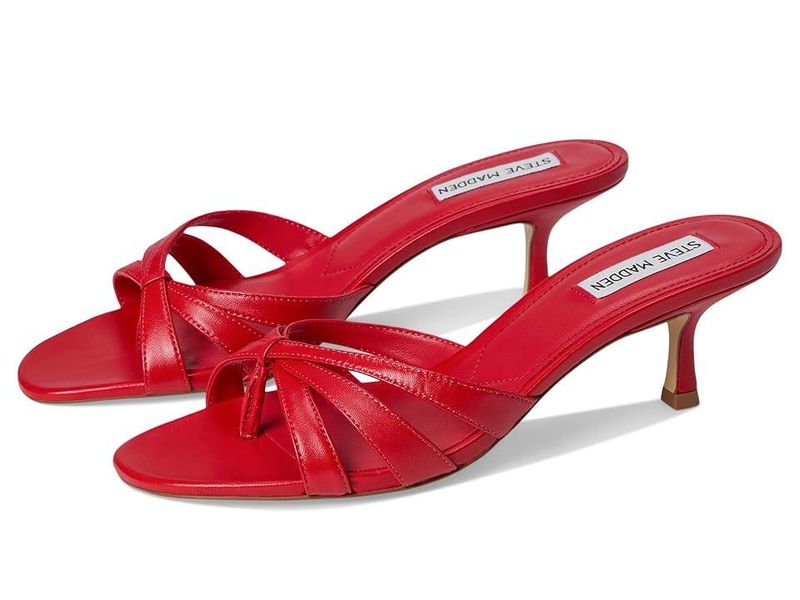 Steve Madden Women's Cary Heeled Sandal, Red Leather