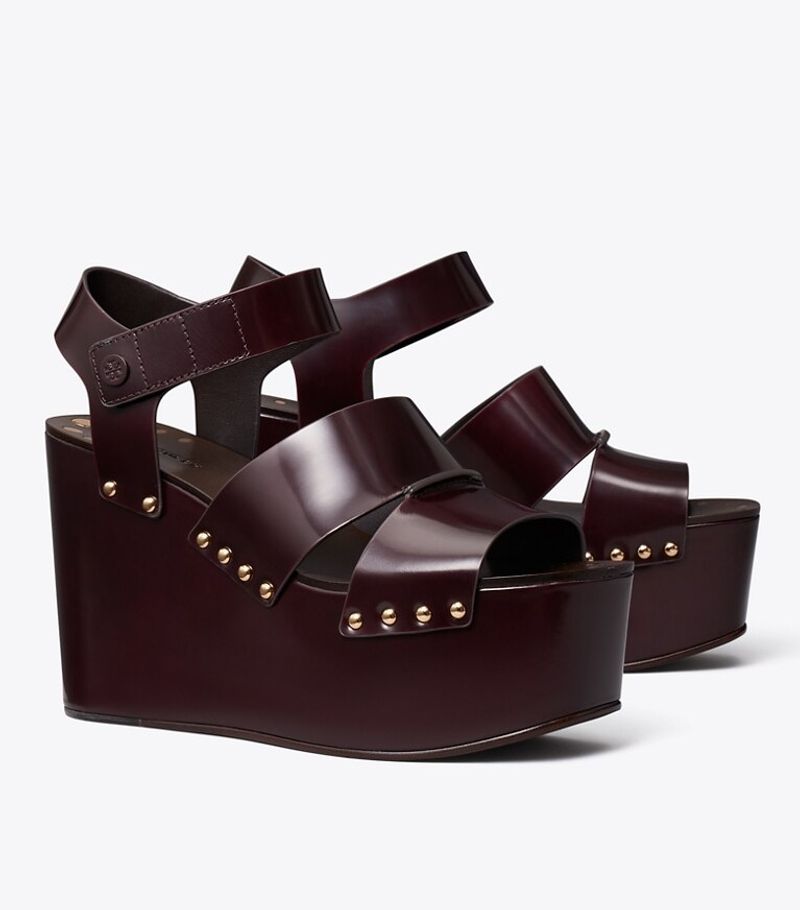 Aries - Tory Burch Studded Platform Wedge Sandals