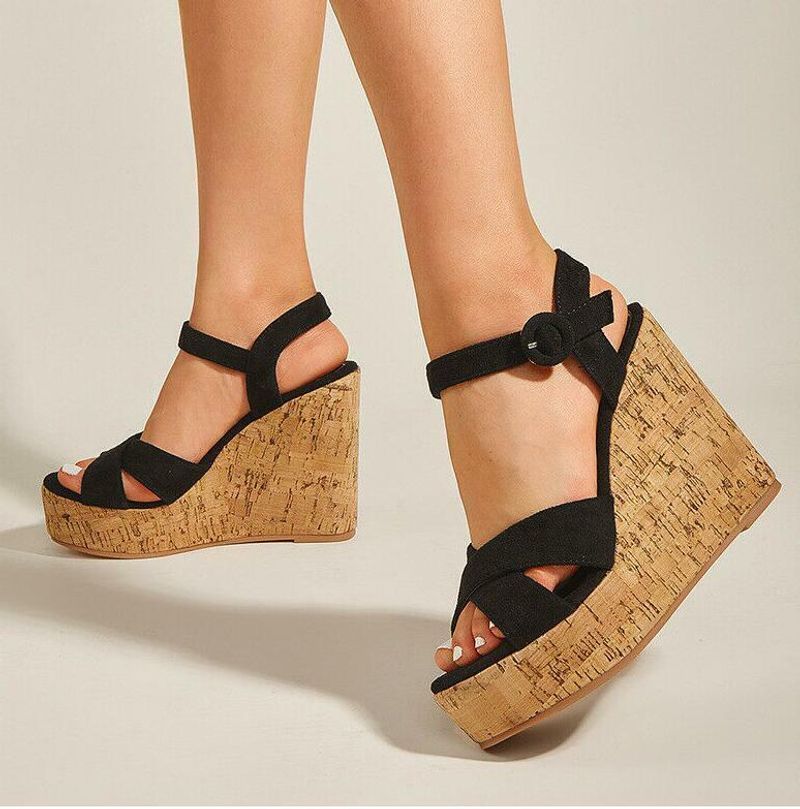 Cork Wedge Heels with Thick Straps