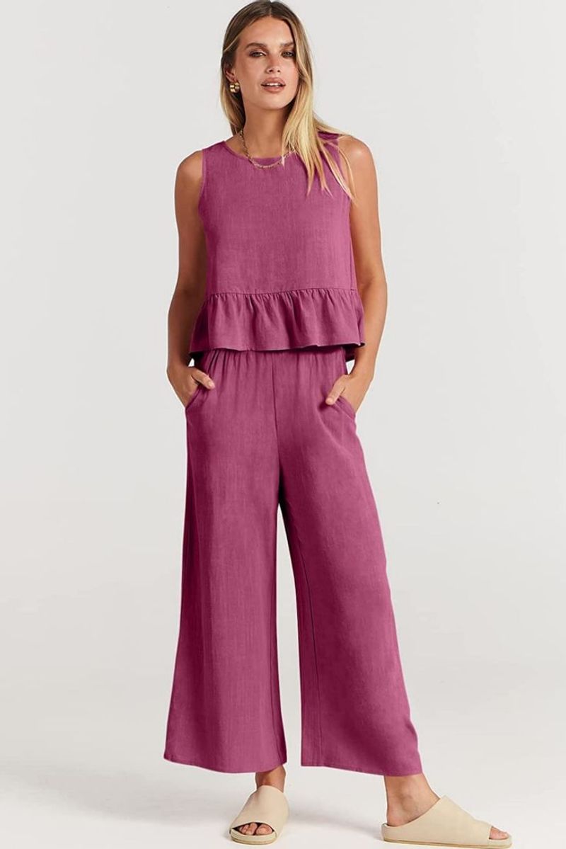 Anrabess Linen Crop + Wide‑Leg Set