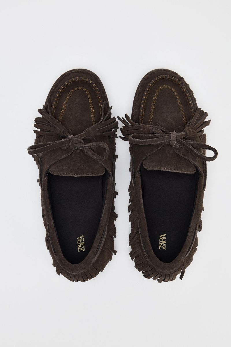 ZARA Suede Fringe Flats