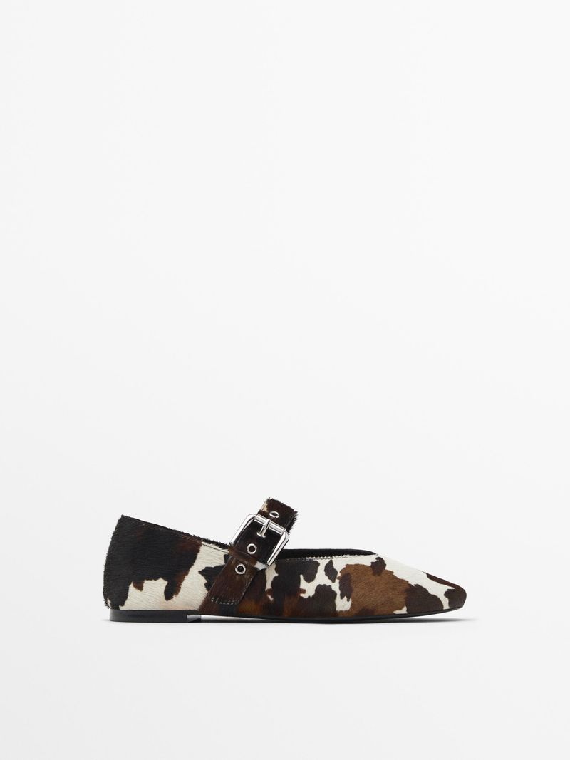 Massimo Dutti – Animal Print Furskin Ballet Flats With Buckle