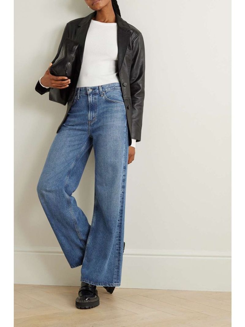 1. White Tank Top + Baggy Light-Wash Jeans + Chunky Loafers