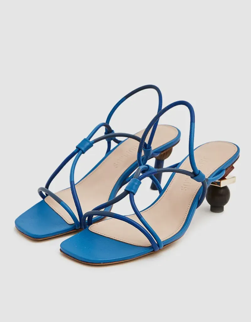 Jacquemus Blue Olbia Crossover Strap Leather Slingback Sandals