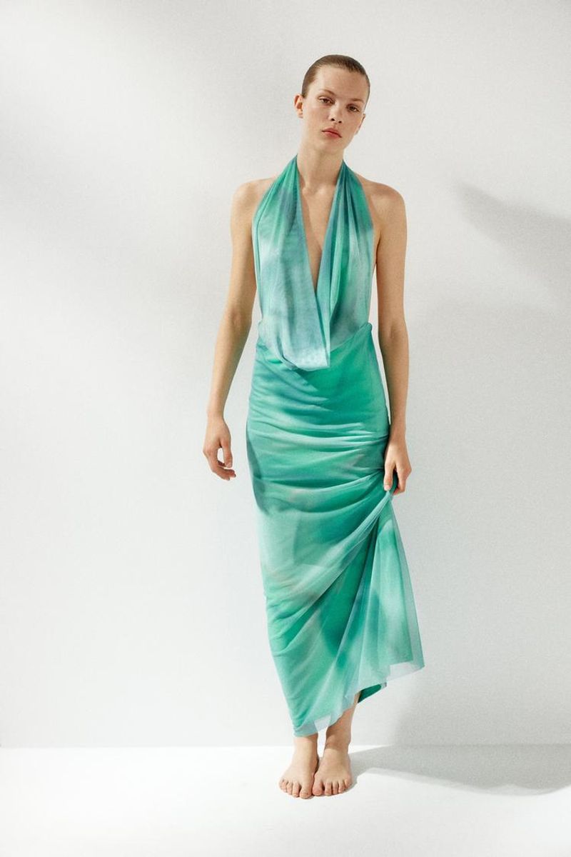 PRINTED TULLE MAXI DRESS