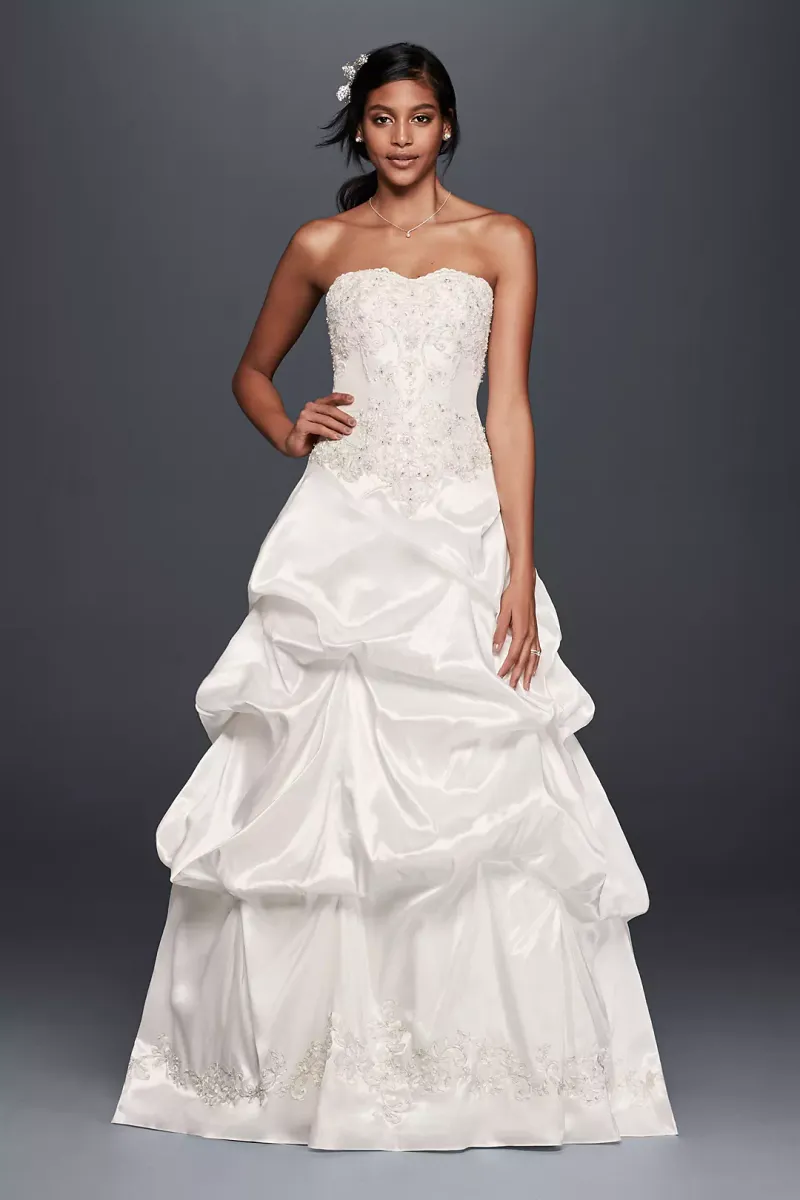 Strapless Satin Ball Gowns with Pick-Up Skirts