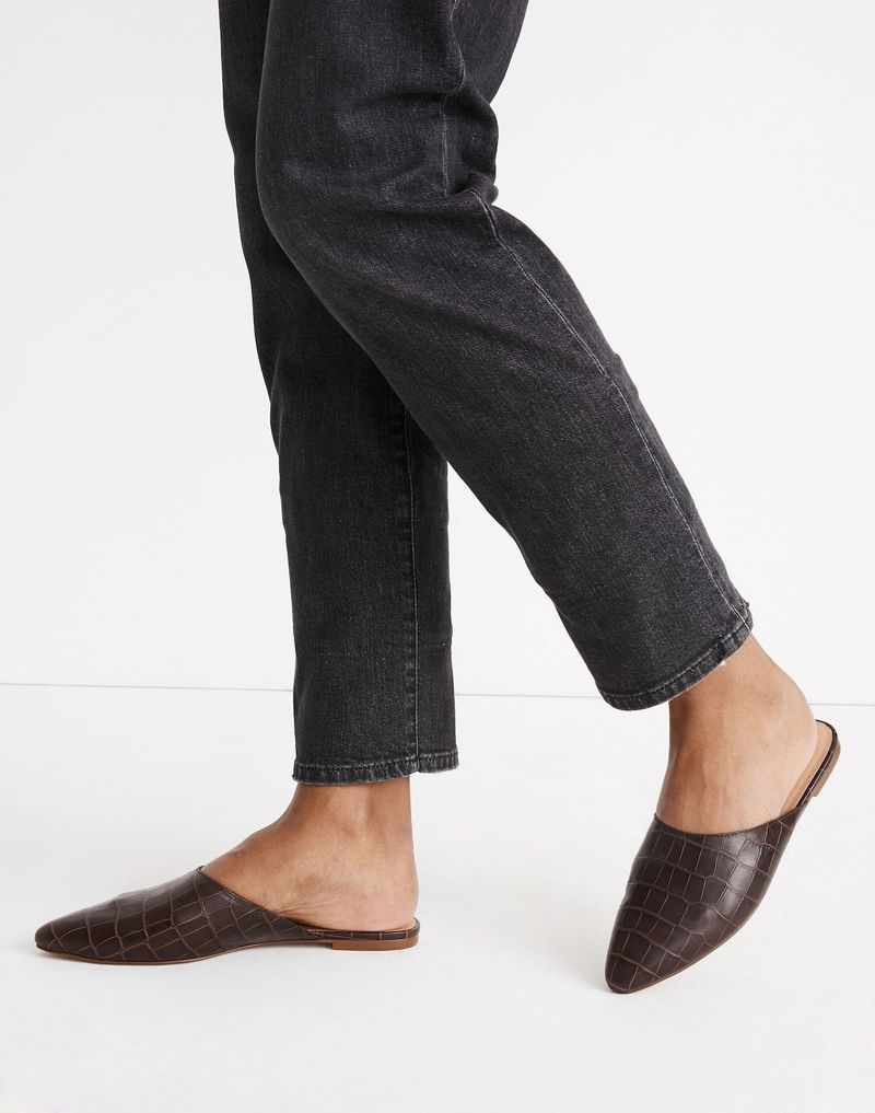 Flat Mules in Croc-Embossed Leather