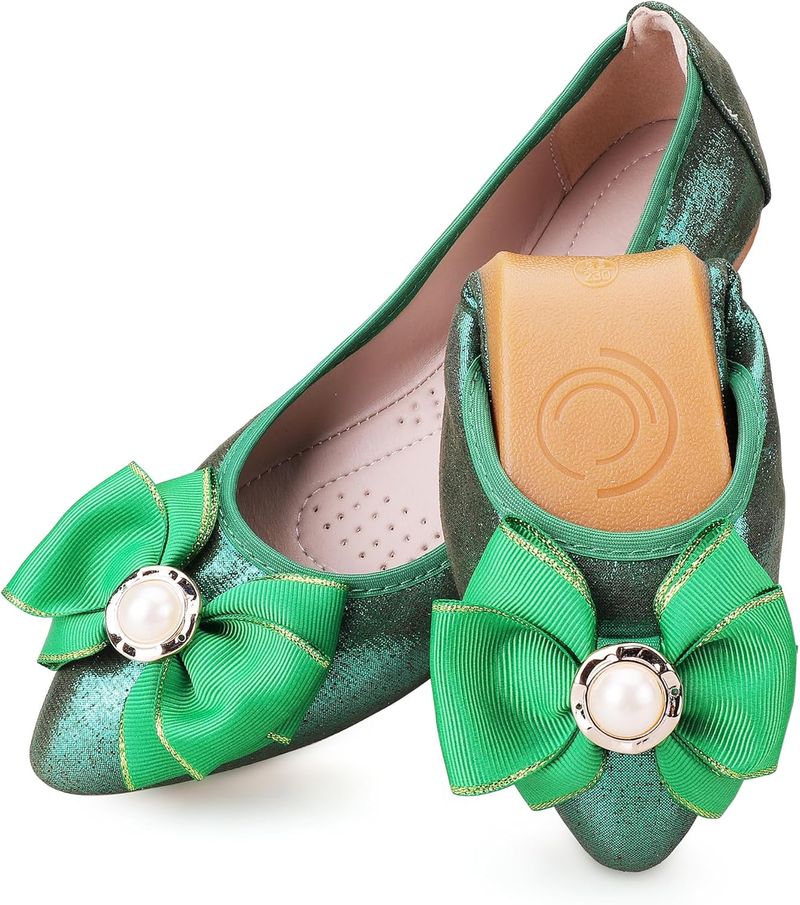 Foldable Ballet Flats With Puffy Bows
