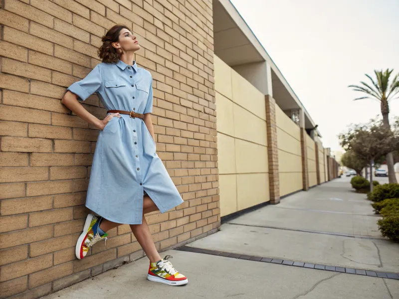 Shirtdress + Retro-Style Running Sneakers