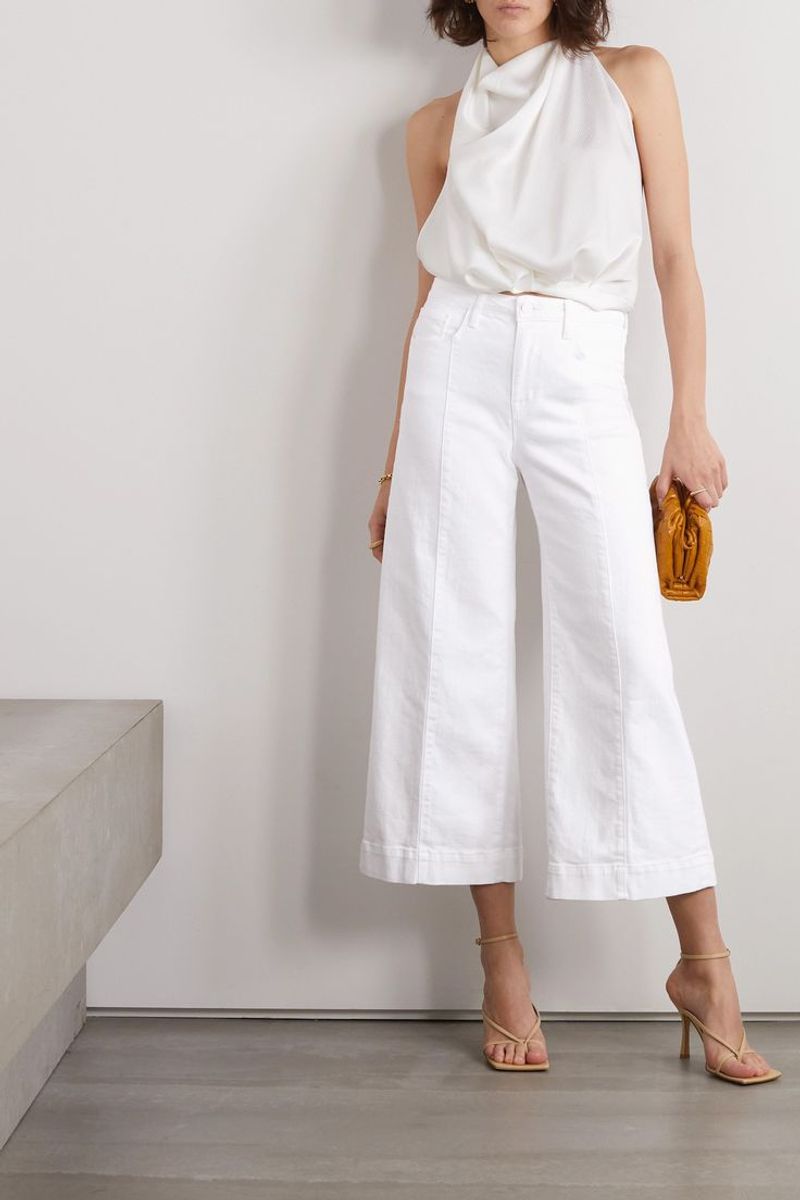 White Denim + Nude Strappy Heels