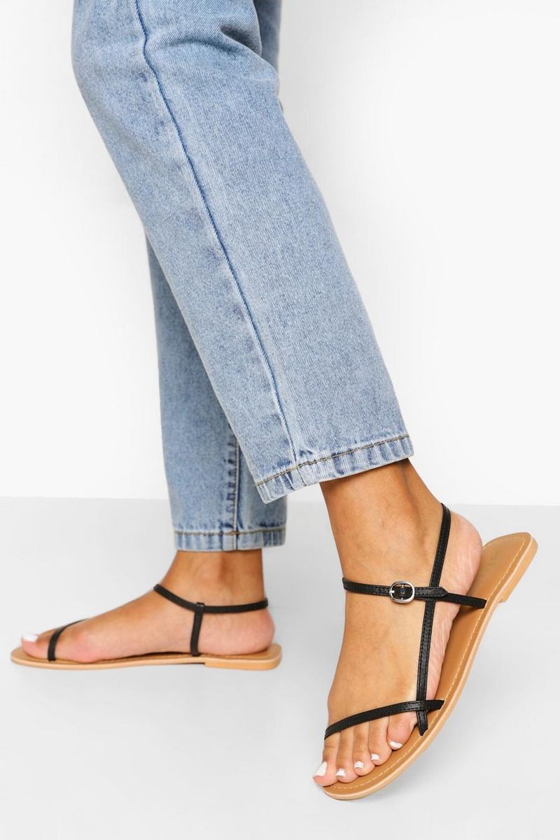 Slim-Strap Leather Sandals