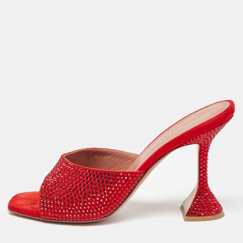 Amina Muaddi Lupita Red Slide Sandals