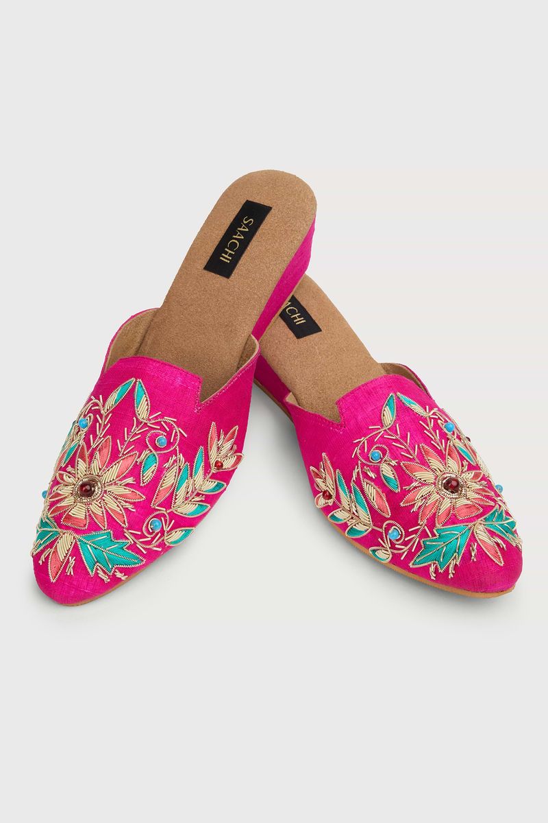 Embroidered Smoking Slippers with Botanical Motifs