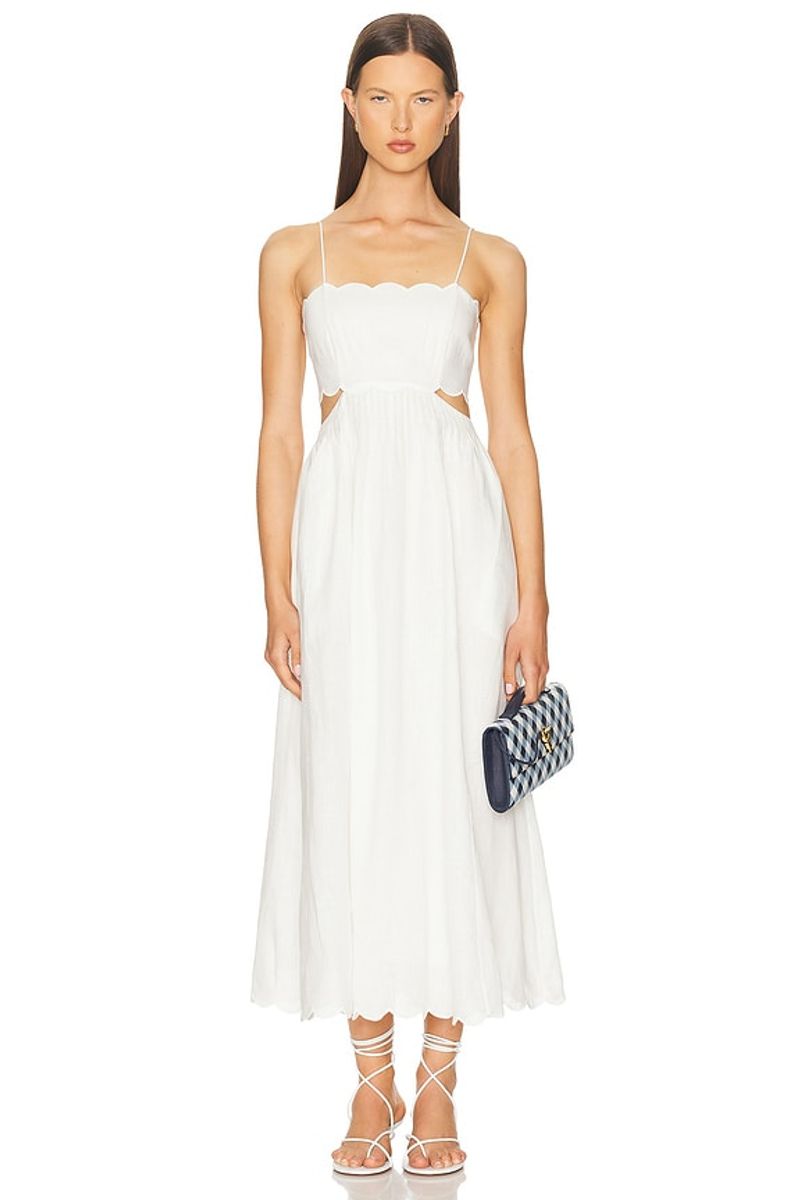 Zimmermann Cascadian Stripe Cutout Asymmetric Linen Dress