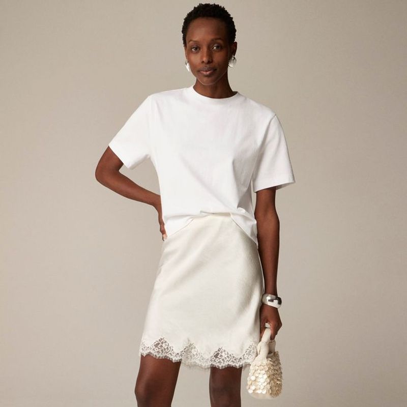 J.Crew Gwen Lace-Trim Slip Skirt in Textured Satin