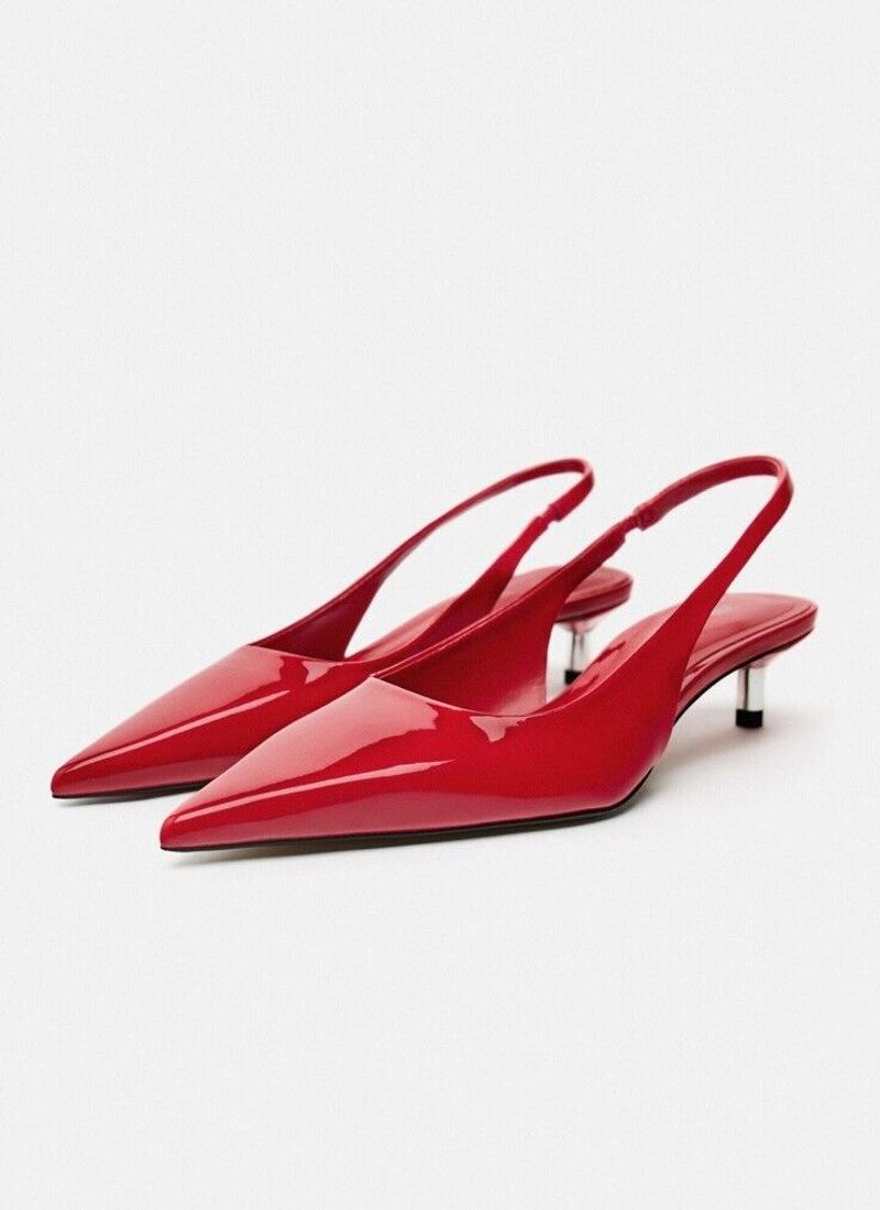 Zara Red Kitten Heel Sandals