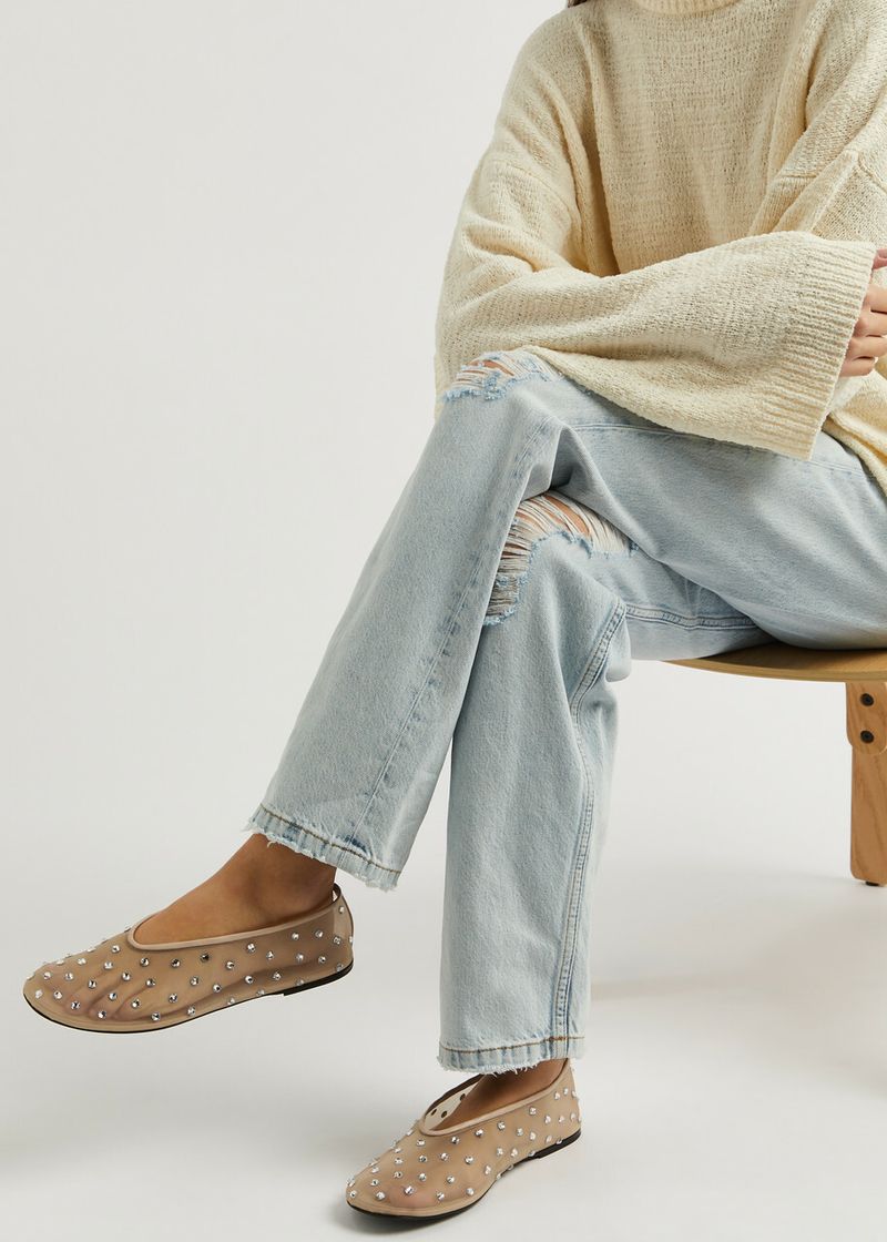 Khaite Marcy Crystal-Embellished Mesh Ballet Flats