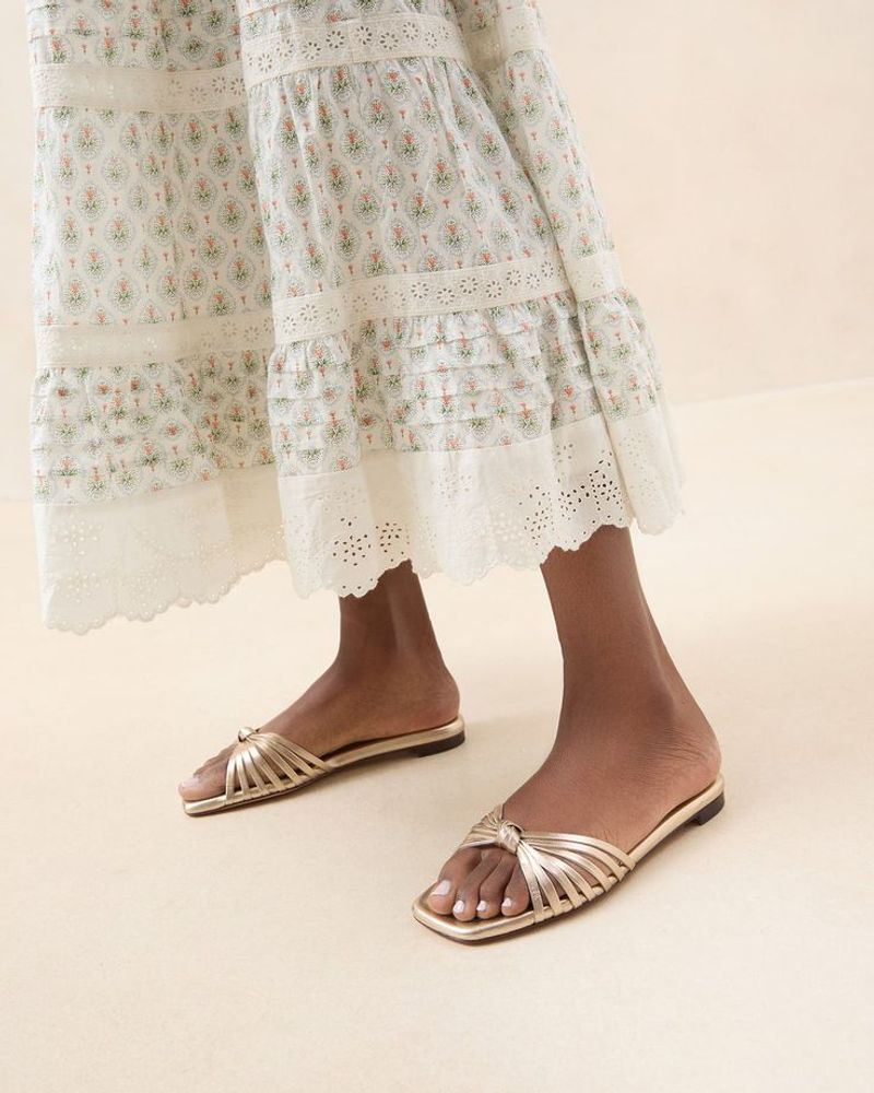 Loeffler Randall Izzie Champagne Leather Knot Sandal