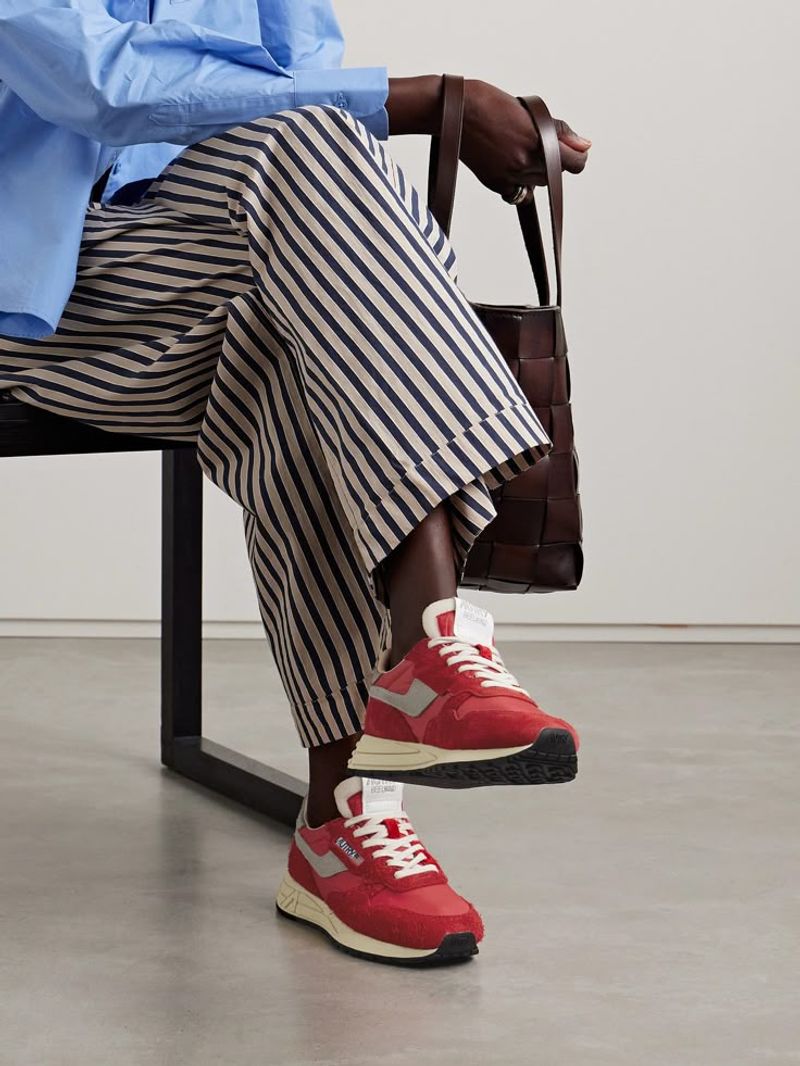 Bright Colored Sneakers + Minimal Leather Shoulder Bag