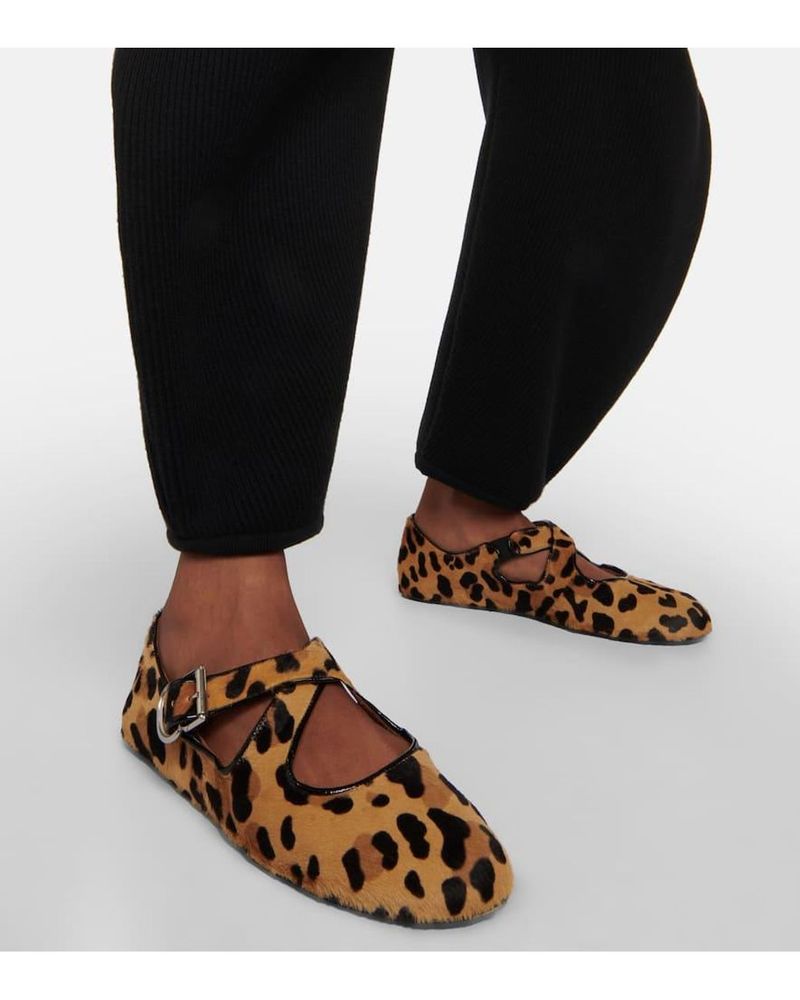 ALAÏA Criss Cross Leather-Trimmed Leopard-Print Calf Hair Ballet Flats