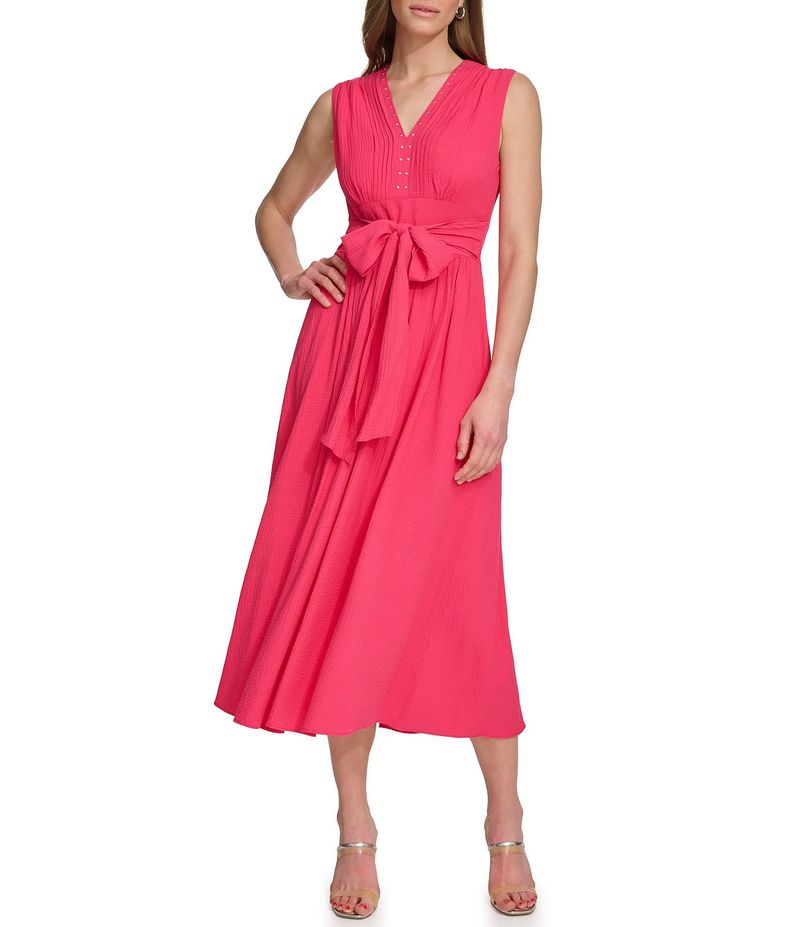 DKNY Sleeveless V-Neck Tie-Waist Dress