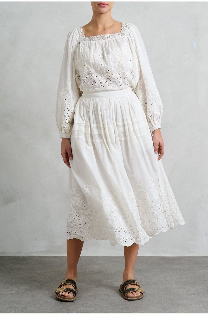 MILLE Leonie Embroidered Eyelet Cotton Skirt