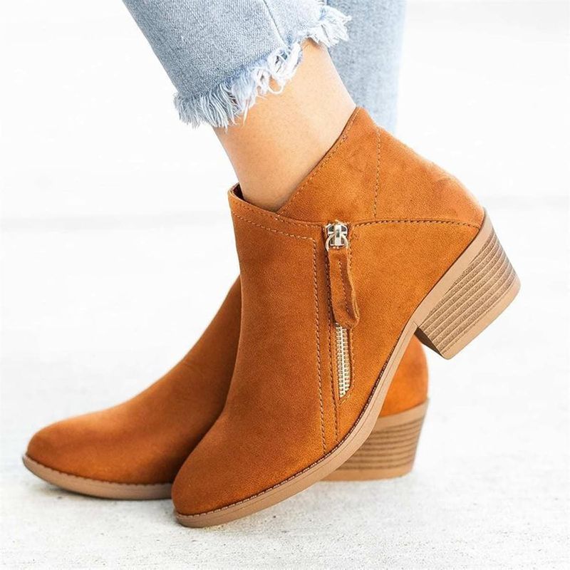 Chunky Faux-Suede Booties with Weird Zippers