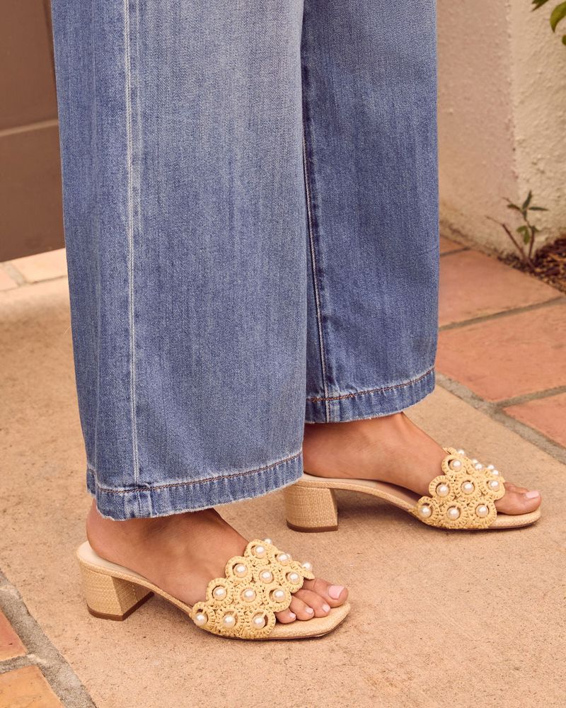 Elastic-Back Pearl-Embellished Mule