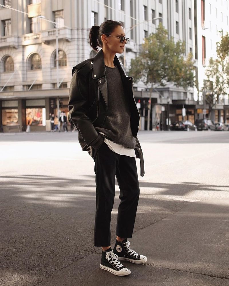 High-Top Sneakers with Cropped Pants
