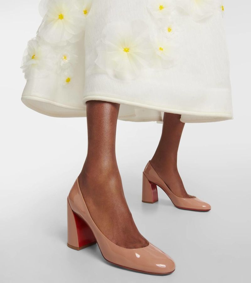 Rounded-Toe Patent Pumps in Skin-Tone Pink