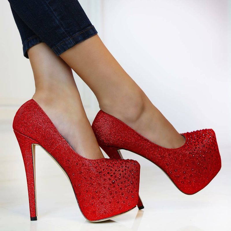 Rhinestone-Covered Platform Pumps