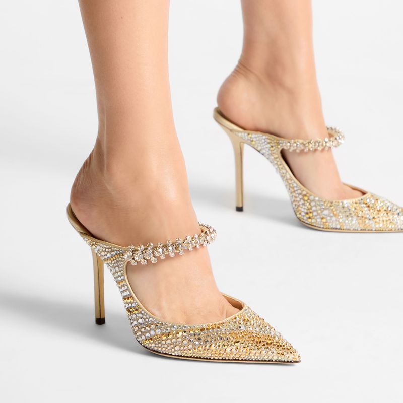 Jimmy Choo Bing 100 Gold Crystal Mules