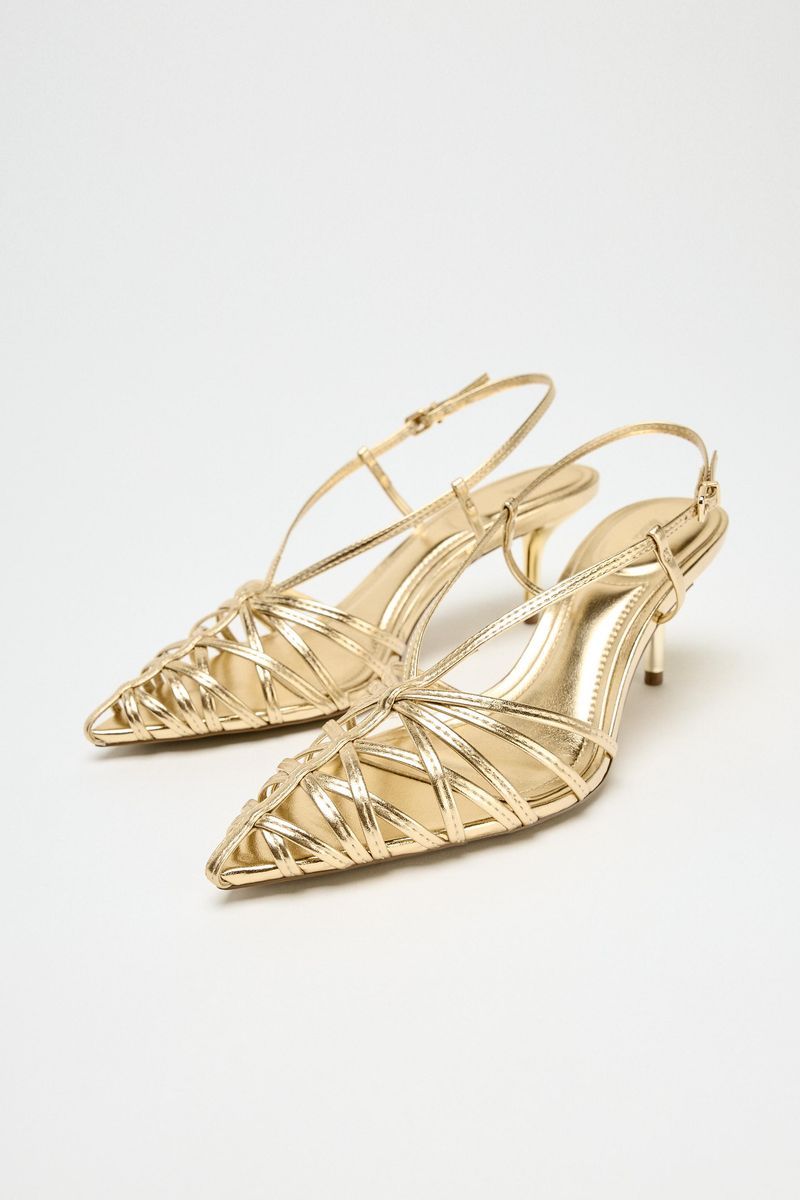 ZARA Metallic-Effect Heel Slingback Shoes