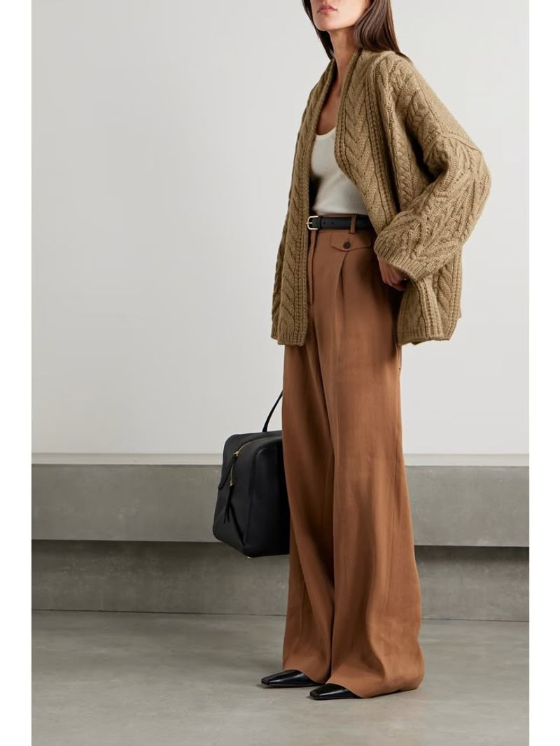 Simple Tank + High-Rise Pants + Oversized Cardigan or Duster