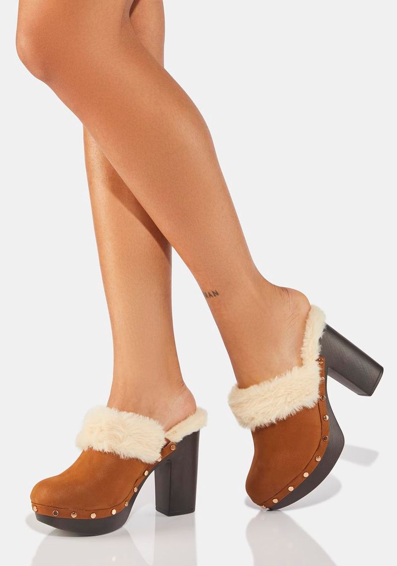 Faux-Fur Lined Chunky Mule