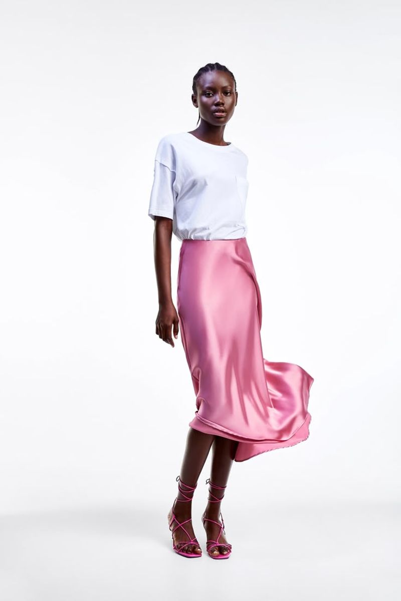 Zara Satin Midi Skirt