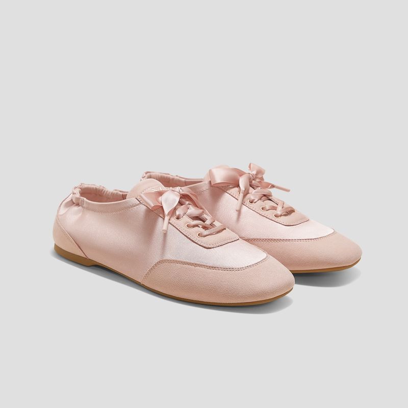 Vivaia Square-Toe Lace-Up Satin Sneakerina (Cristina)