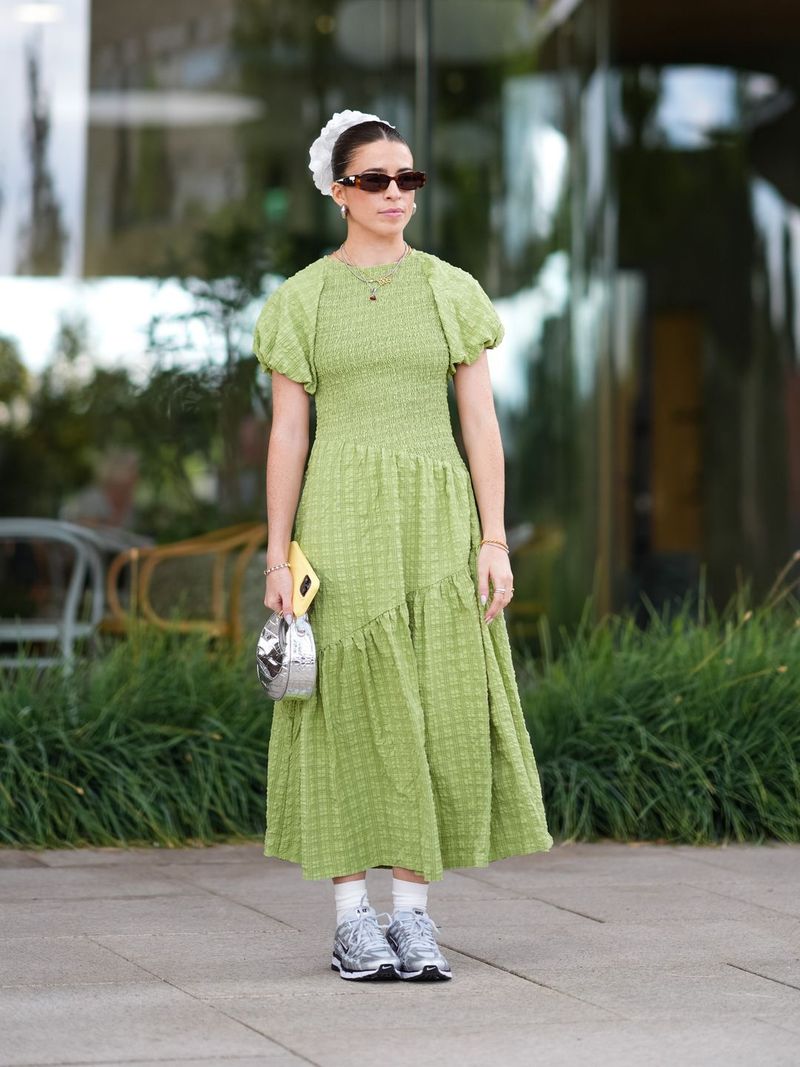 Chunky Dad Sneakers + Delicate Midi Dress