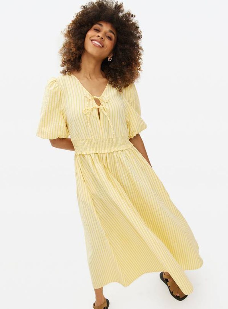 Sainsbury's Yellow Striped Tie Detail Midaxi Tea Dress