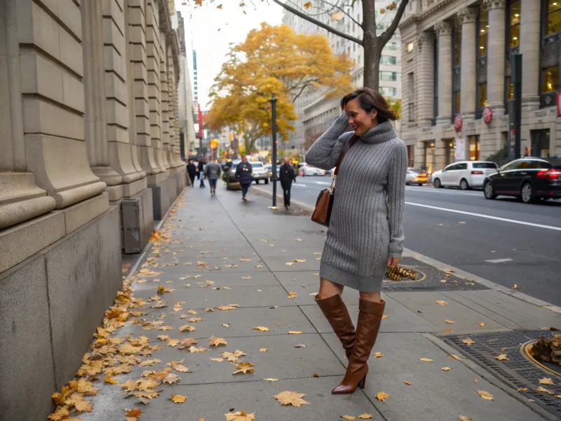 Sweater Dress + Knee-High Leather Boots