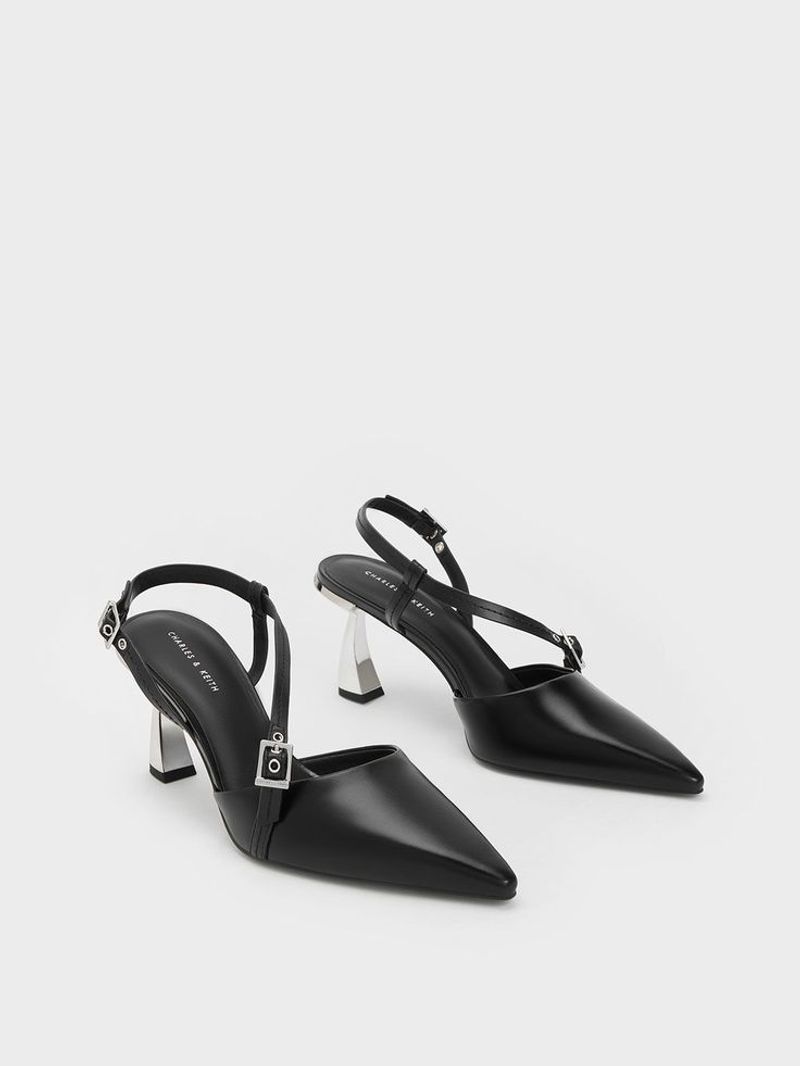 Charles & Keith Asymmetric Curved Heel Slingback Pumps