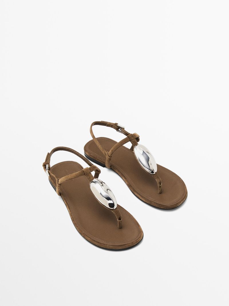 Massimo Dutti Rhinestone Split Suede Sandals