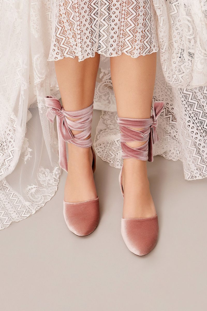 Scalloped Suede Flats in Dusty Rose