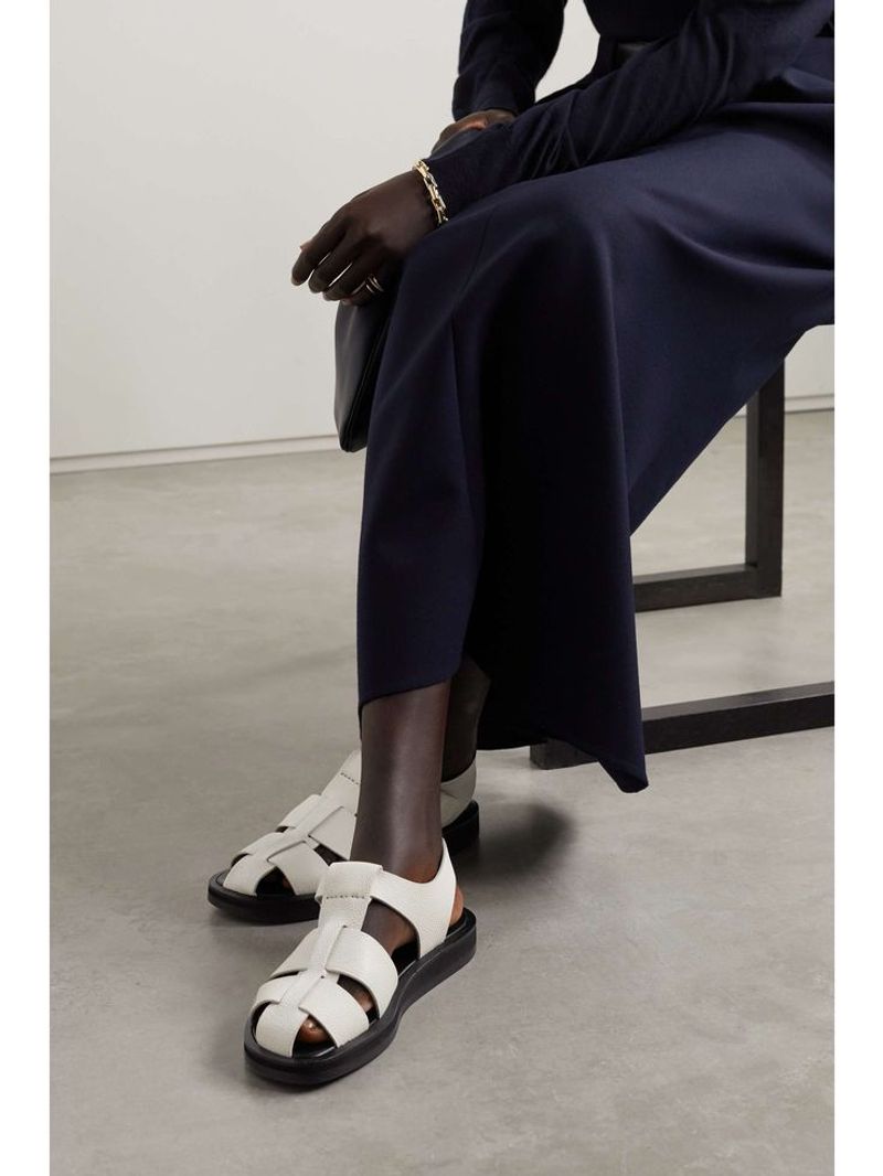 The Row Fisherman Leather Sandals in White