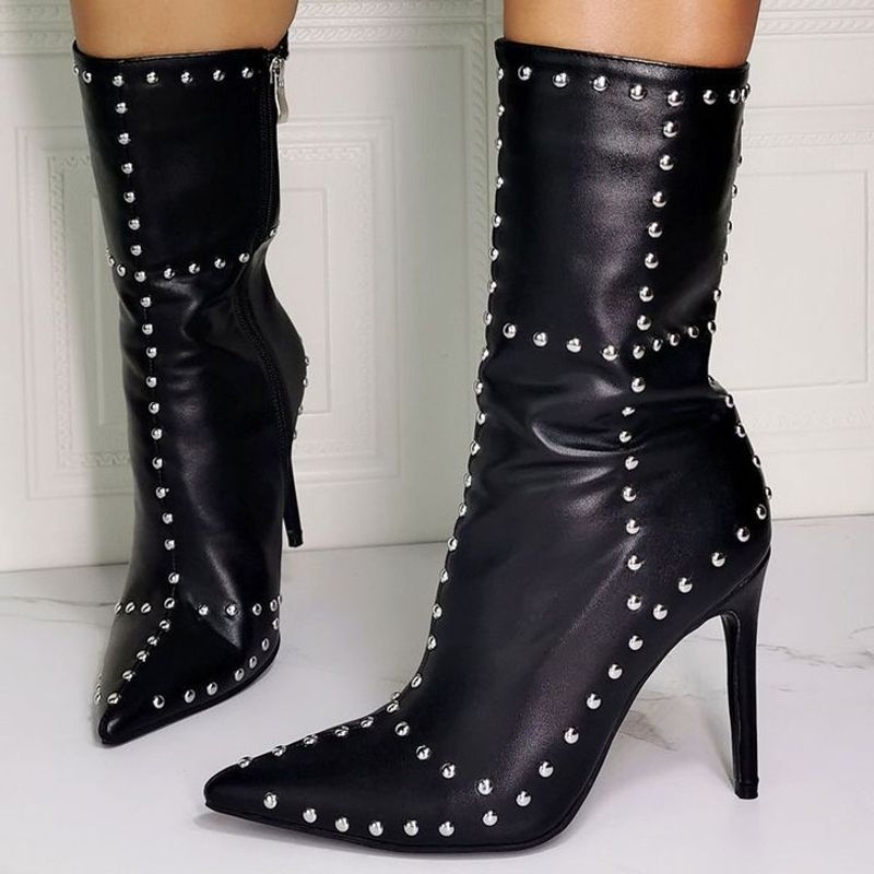 Faux-Suede Sock Boots with Studs