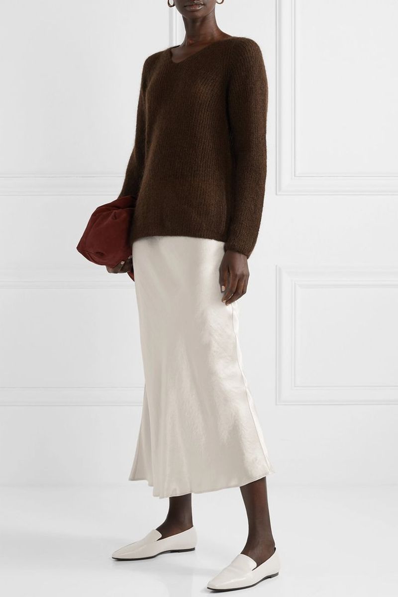 Blouse + Satin Midi Skirt