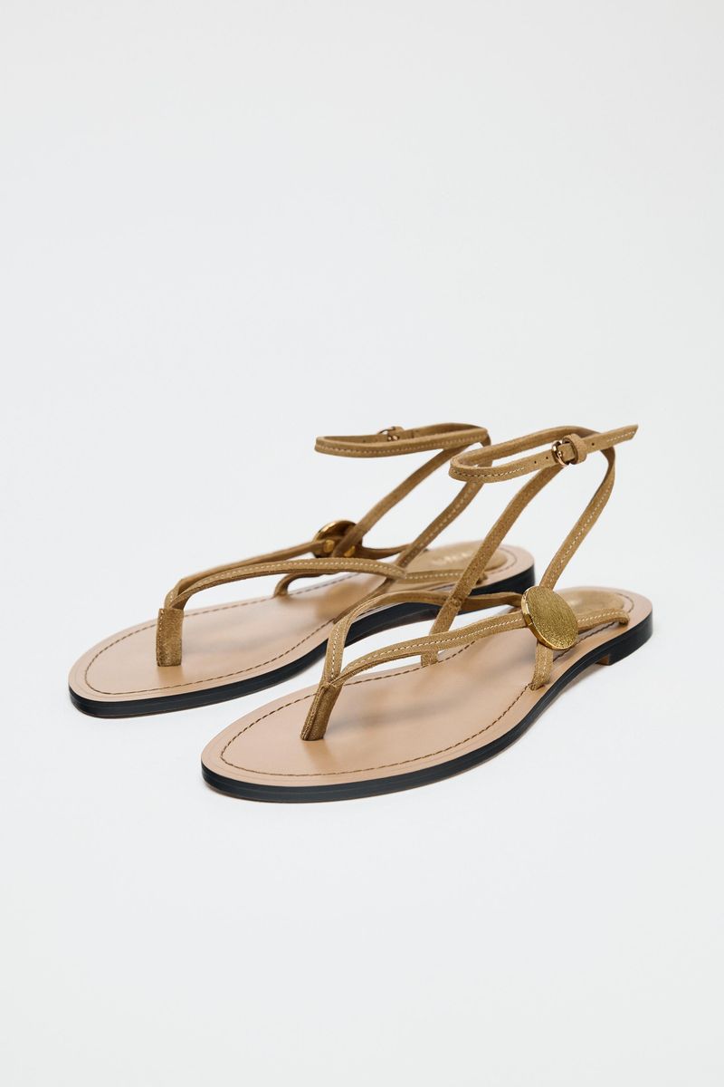 Zara Suede Flat Sandals With Appliqué