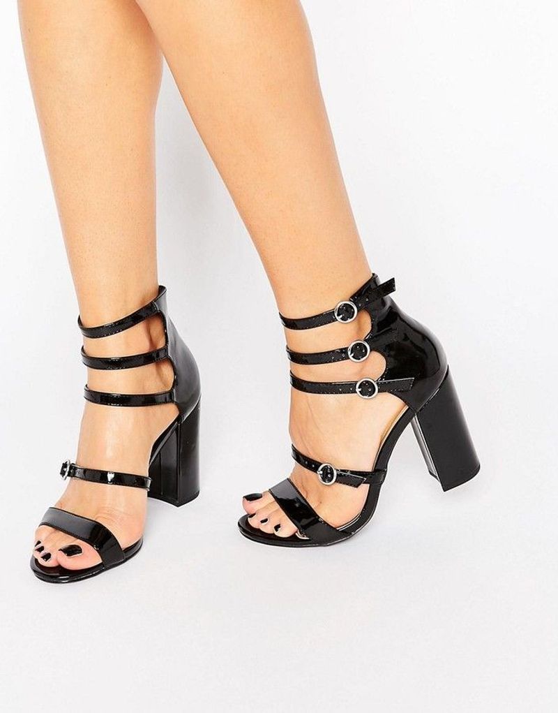 Overly Strappy Faux Leather Heels with Multiple Buckles
