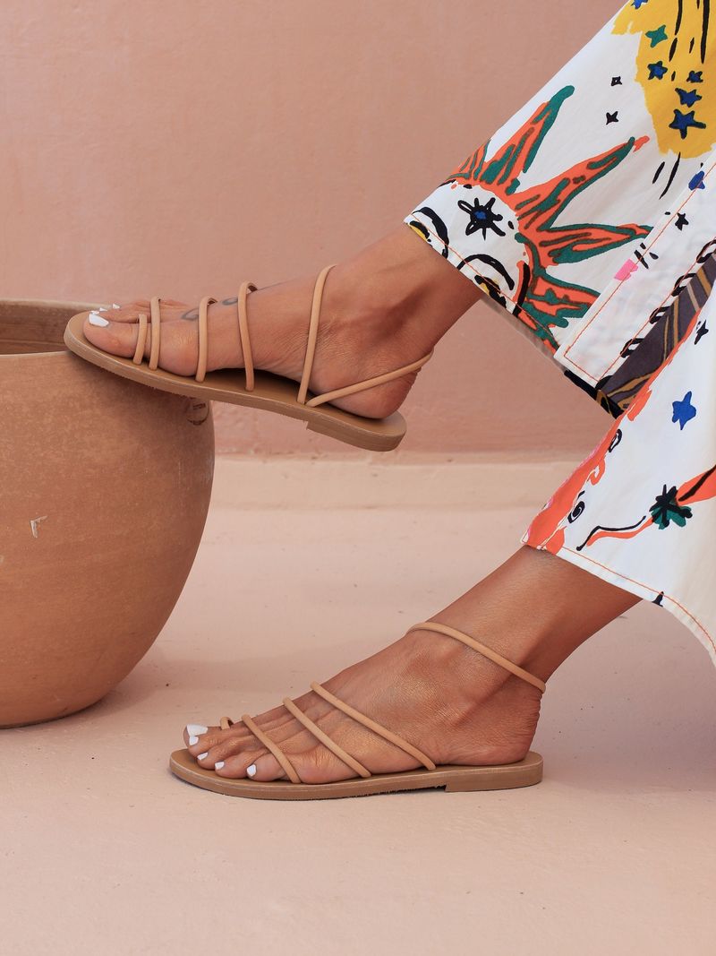 Strappy Leather Flats in Soft Tan